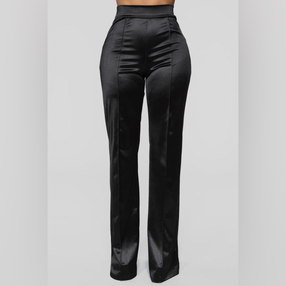 NWT Fashion Nova Stretch Satin Black Pants